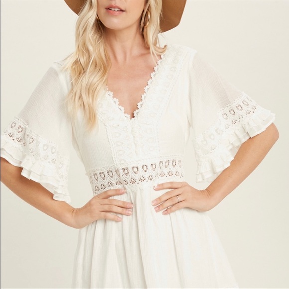 Bluivy Dresses & Skirts - BluIvy Bohemian Style White Lace Detail A-Line Dress